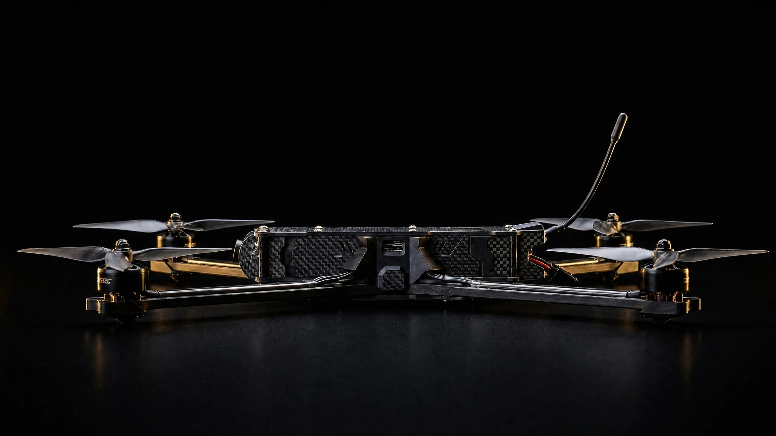 Unmanned Industries FPV reconnaissance airframe, side profile in dramatic low light